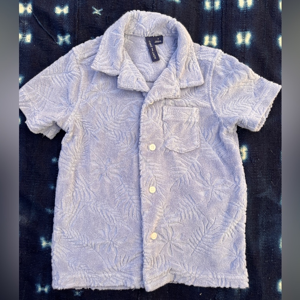 Janie and Jack Textured Light Blue Button Down Shirt Terry Cabana